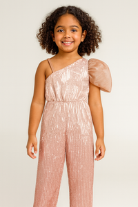 Girls Shaded Rose Gold One Shoulder Stylish Jumpsuit