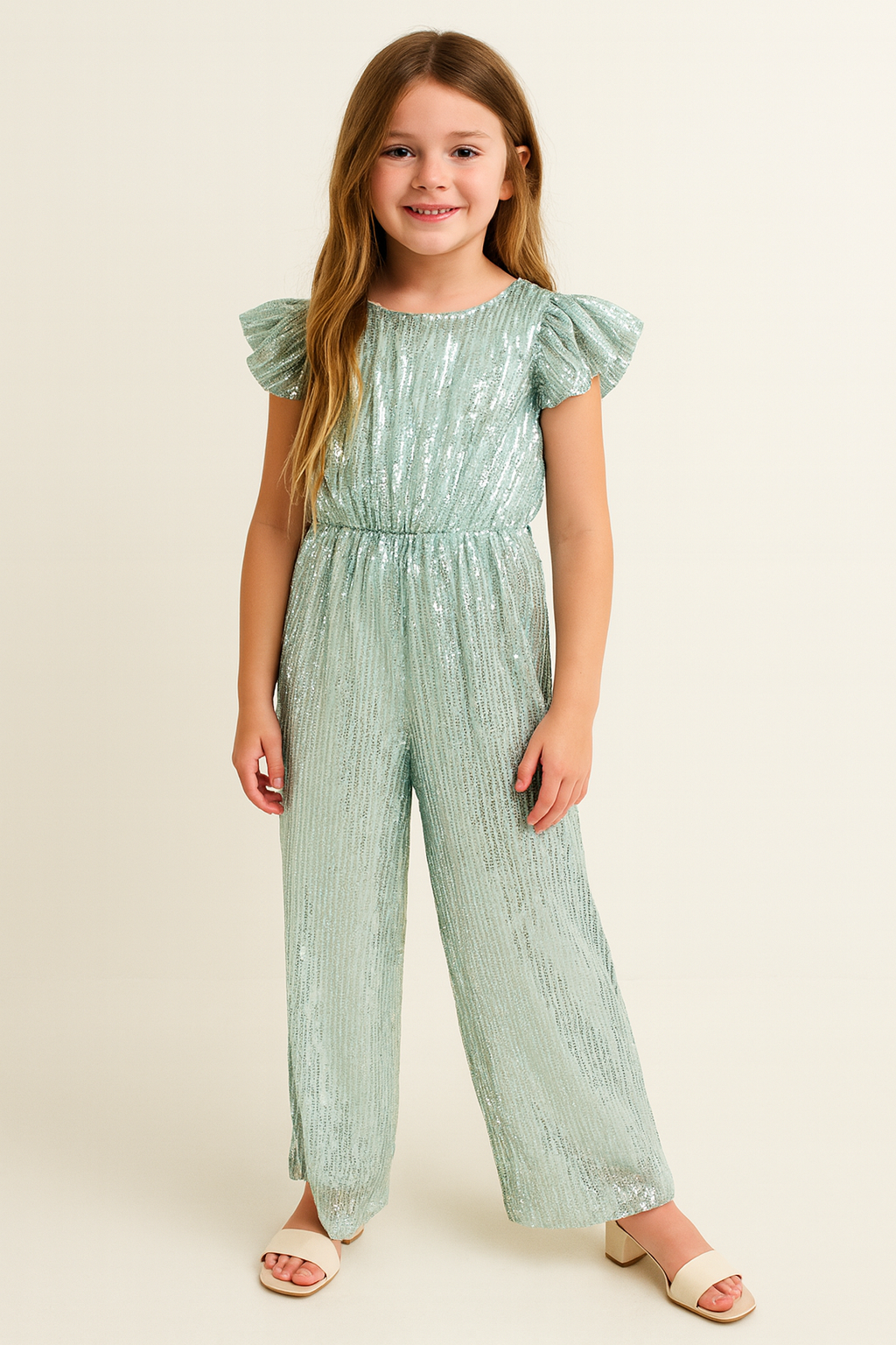 Girls Shaded Mint Green One Shoulder Stylish Jumpsuit