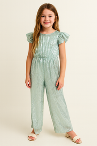 Girls Shaded Mint Green One Shoulder Stylish Jumpsuit
