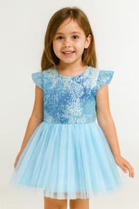 Blue Shaded Sequins Festive Elegant Party Dress