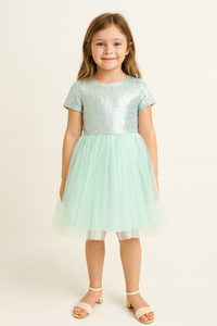 Mint Green Sequins Elegant Festive Dress