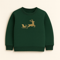 Green Christmas Reindeer Embroidered Sweatshirt with Golden Sequined Skirt