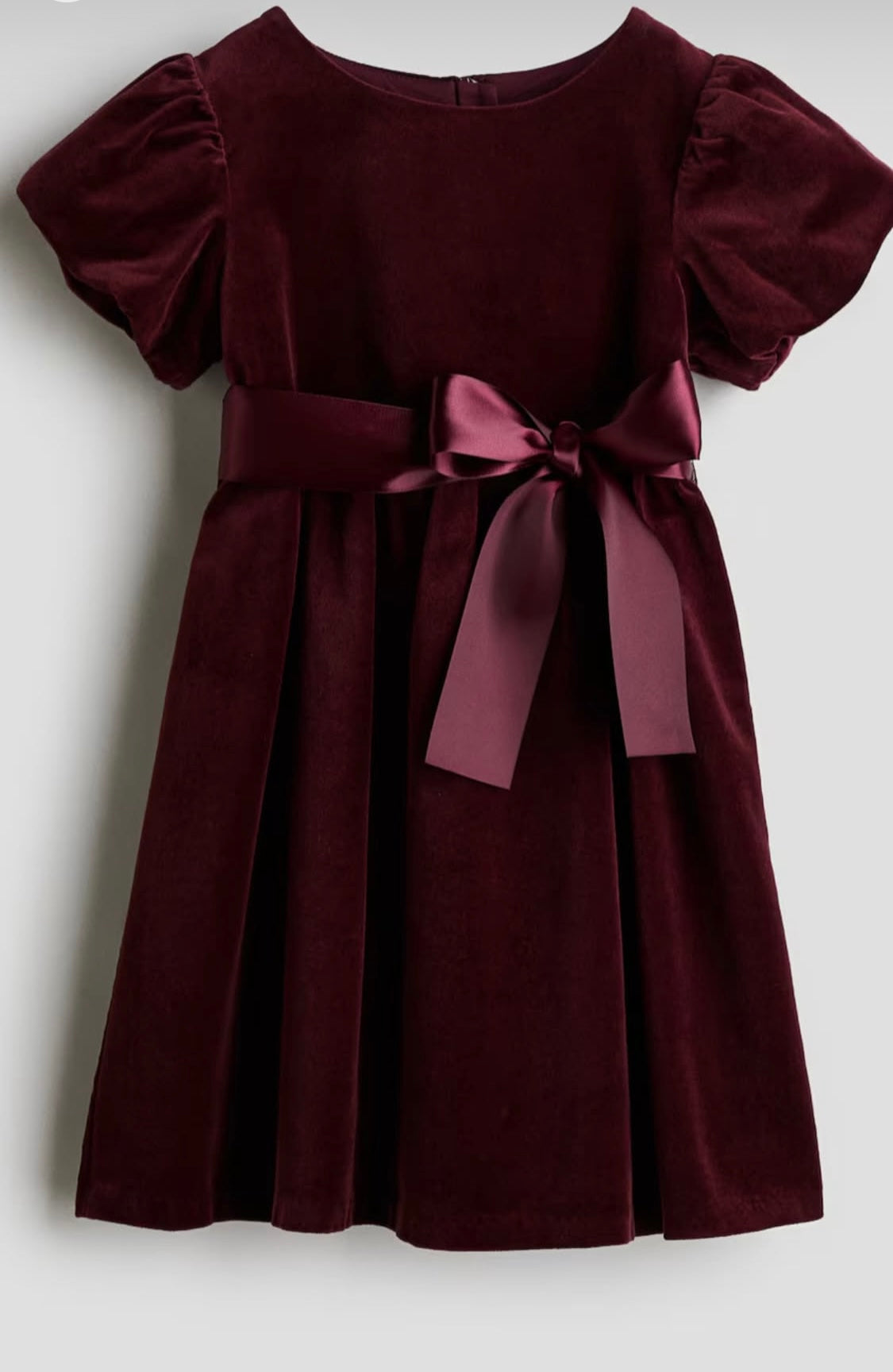 Girls Festive Maroon Velvet Dress with Bow Detail