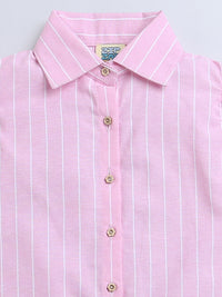 Pink Frill Sleeve Strips Top & Skirt Co-ord Set