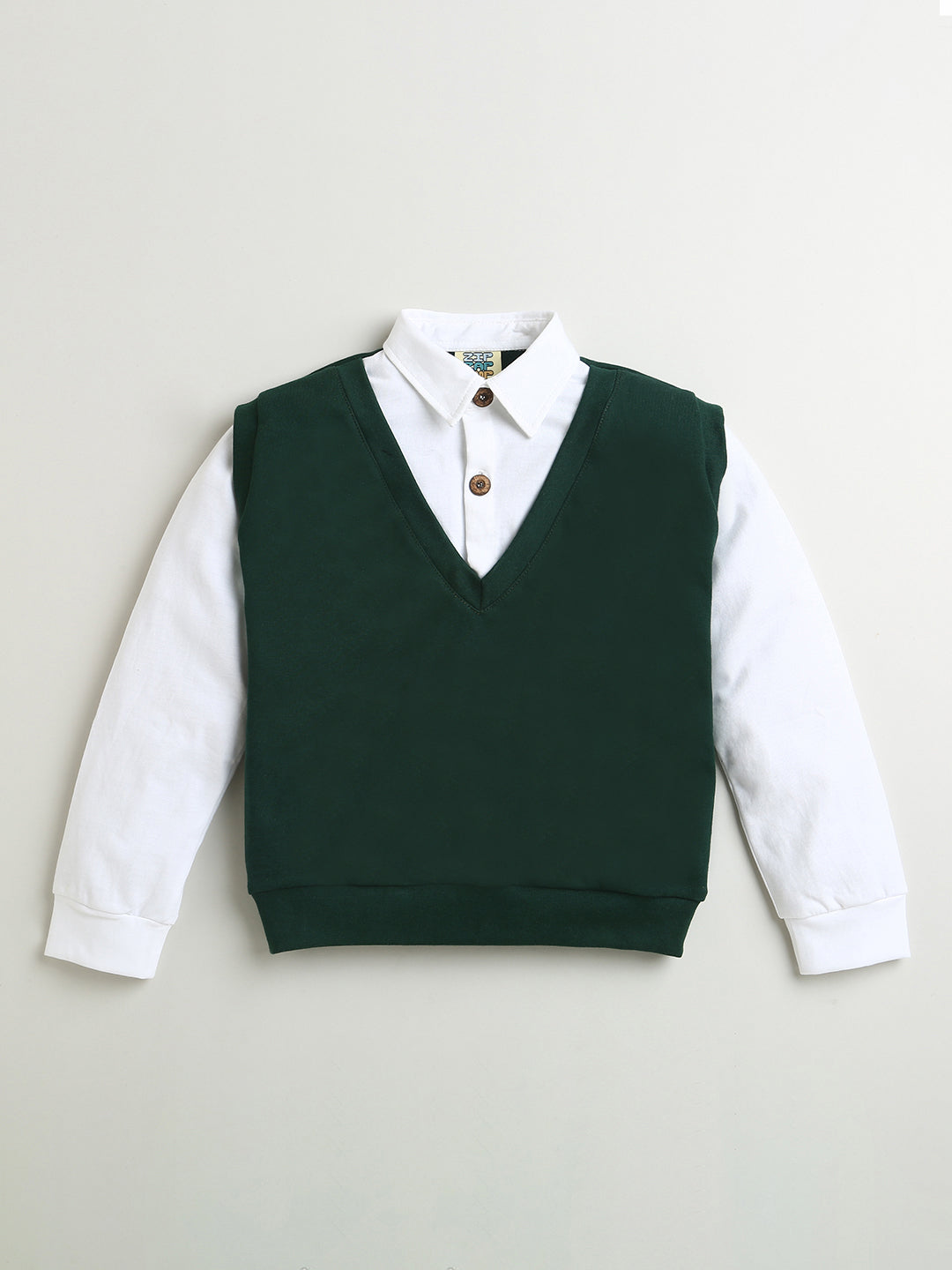 Green White Collar Neck Full Sleeve Cotton Sweatshirt – ZipZapZoop