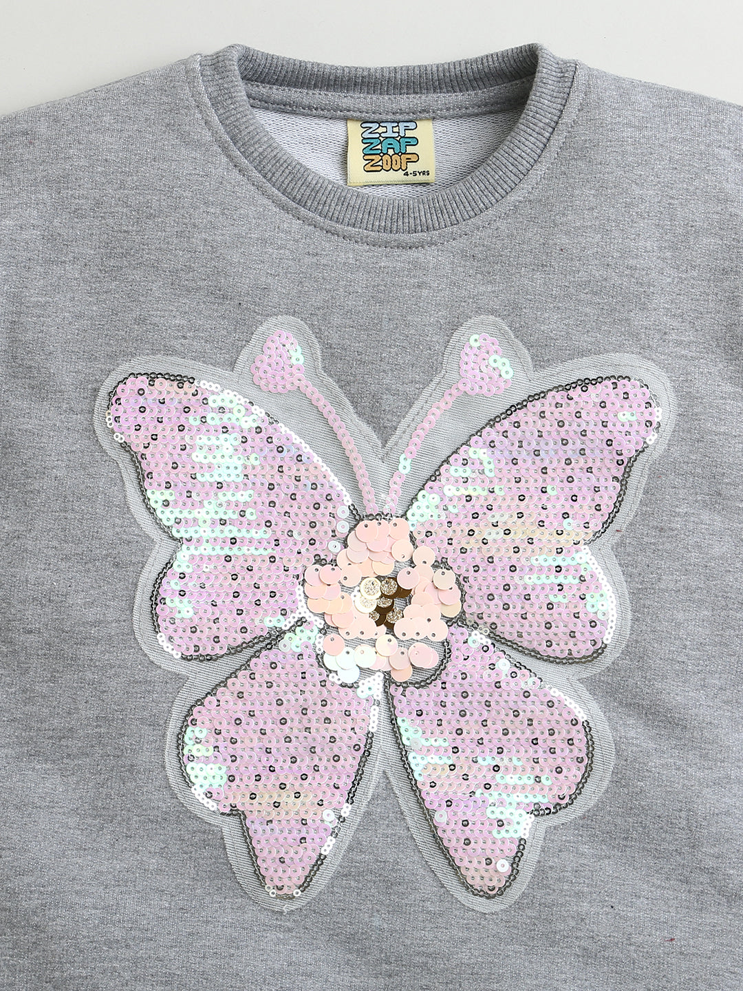 Grey Sequinned Butterfly Full Sleeve Sweatshirt
