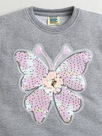 Grey Sequinned Butterfly Full Sleeve Sweatshirt