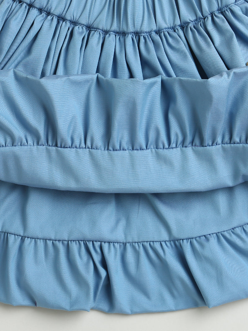 Blue Sequined Flower Cotton Skirt