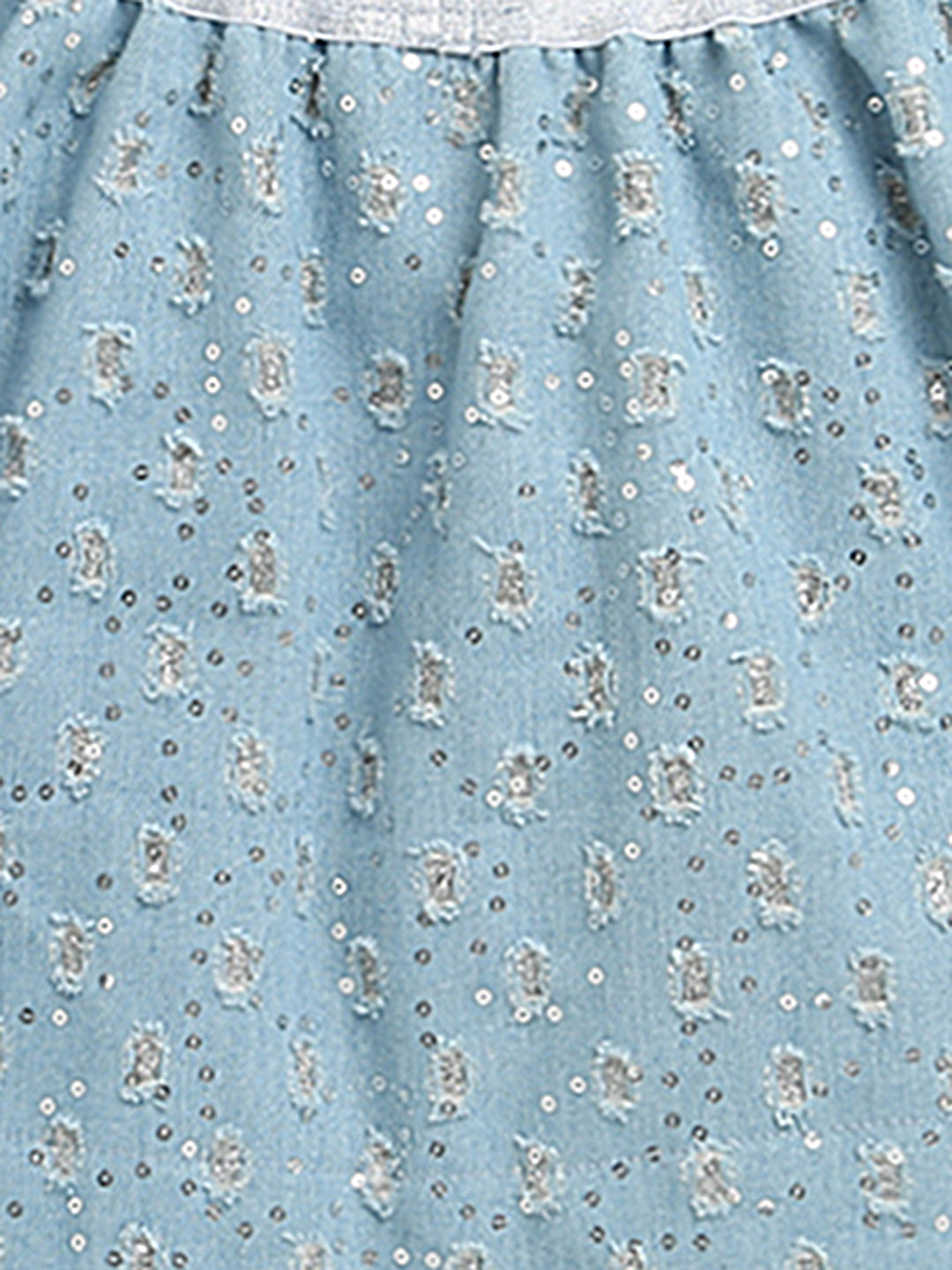 Girls Blue Embellished Cotton Denim Skirt
