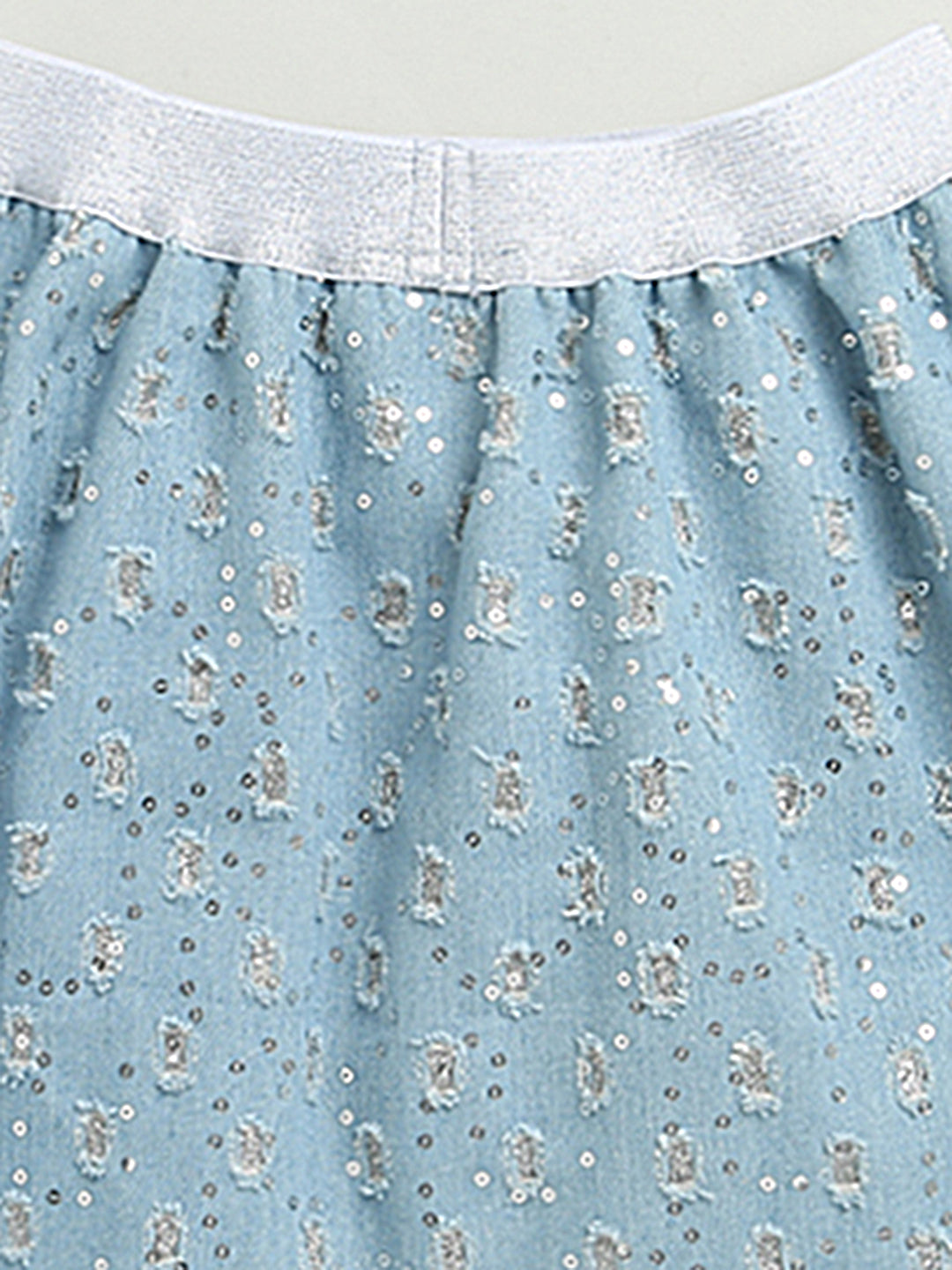 Girls Blue Embellished Cotton Denim Skirt