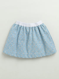 Girls Blue Embellished Cotton Denim Skirt