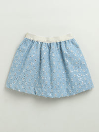 Girls Blue Embellished Cotton Denim Skirt
