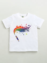 HOLI PRINT T-SHIRT WITH BUBBLE PRINT WHITE SKIRT CO-ORD SET FOR GIRLS