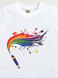 HOLI PRINT T-SHIRT WITH BUBBLE PRINT WHITE SKIRT CO-ORD SET FOR GIRLS