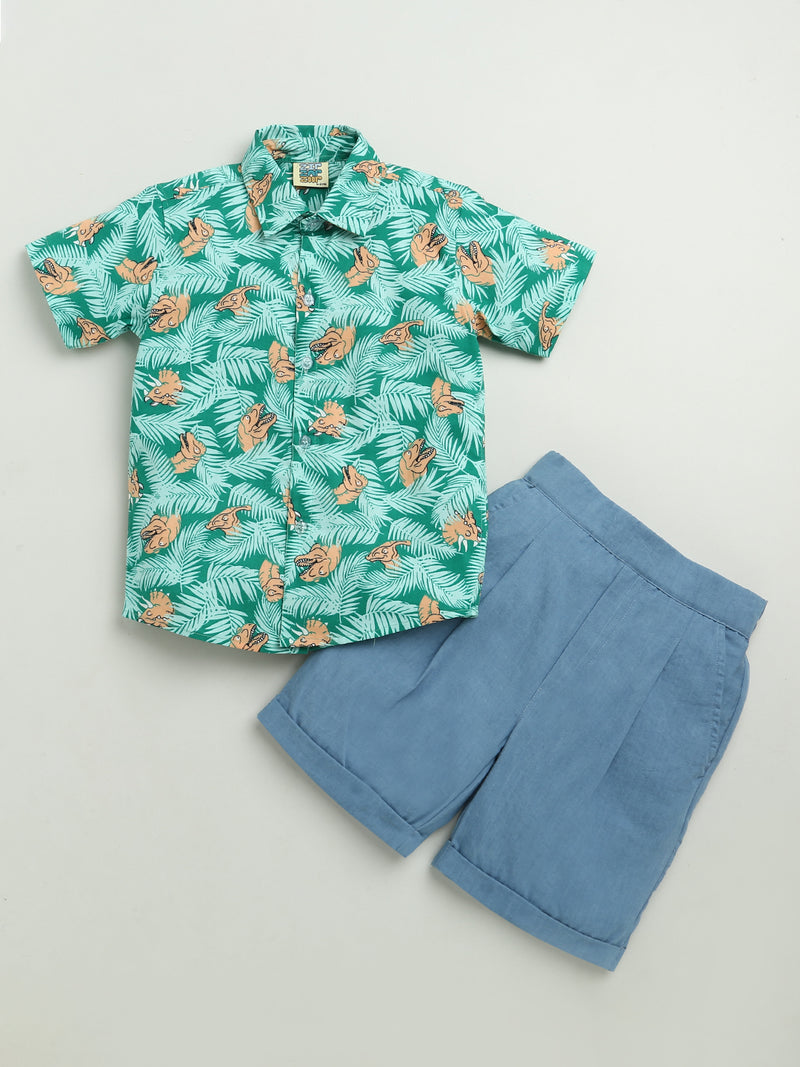 DINASOUR SHIRT WITH DENIM SHORTS