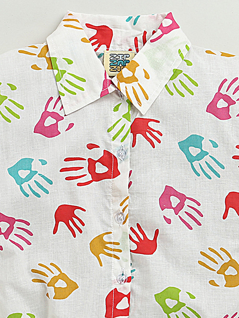 GIRLS HOLI TIE-UP HAND PRINT SHIRT