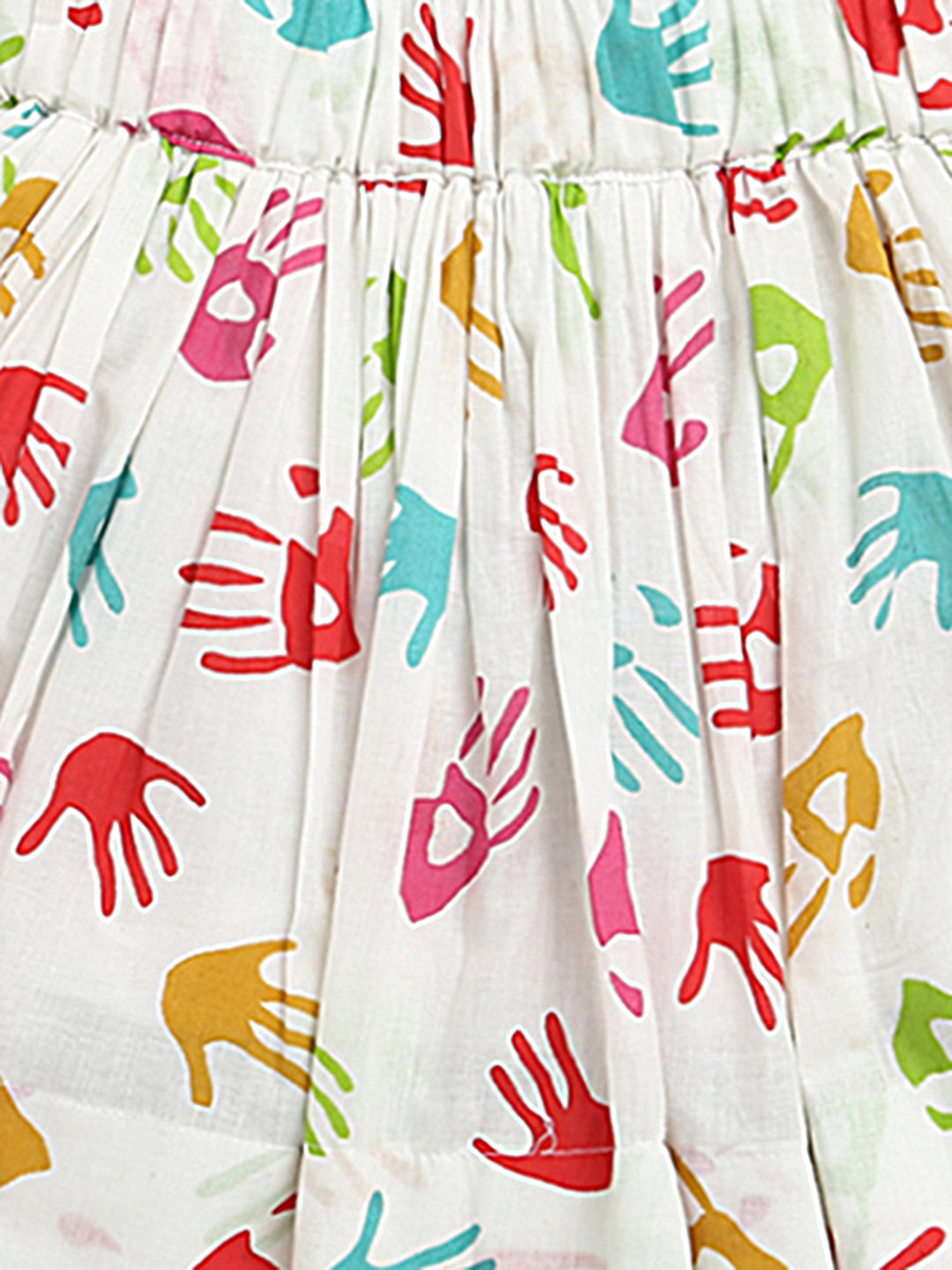 White Multicolor Hand Print Cotton Skirt
