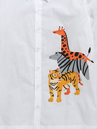 White 3 Animal Printed Full Sleeve Pure Cotton Shirt
