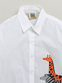 White 3 Animal Printed Full Sleeve Pure Cotton Shirt