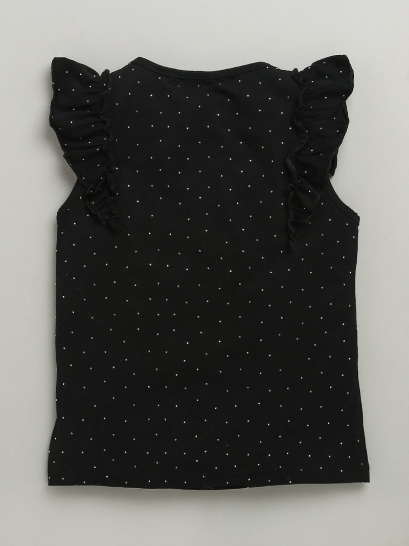 Black Sleeveless Embellished T-shirt & Skirt Cotton Co-ord Set