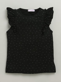 Black Sleeveless Embellished T-shirt & Skirt Cotton Co-ord Set