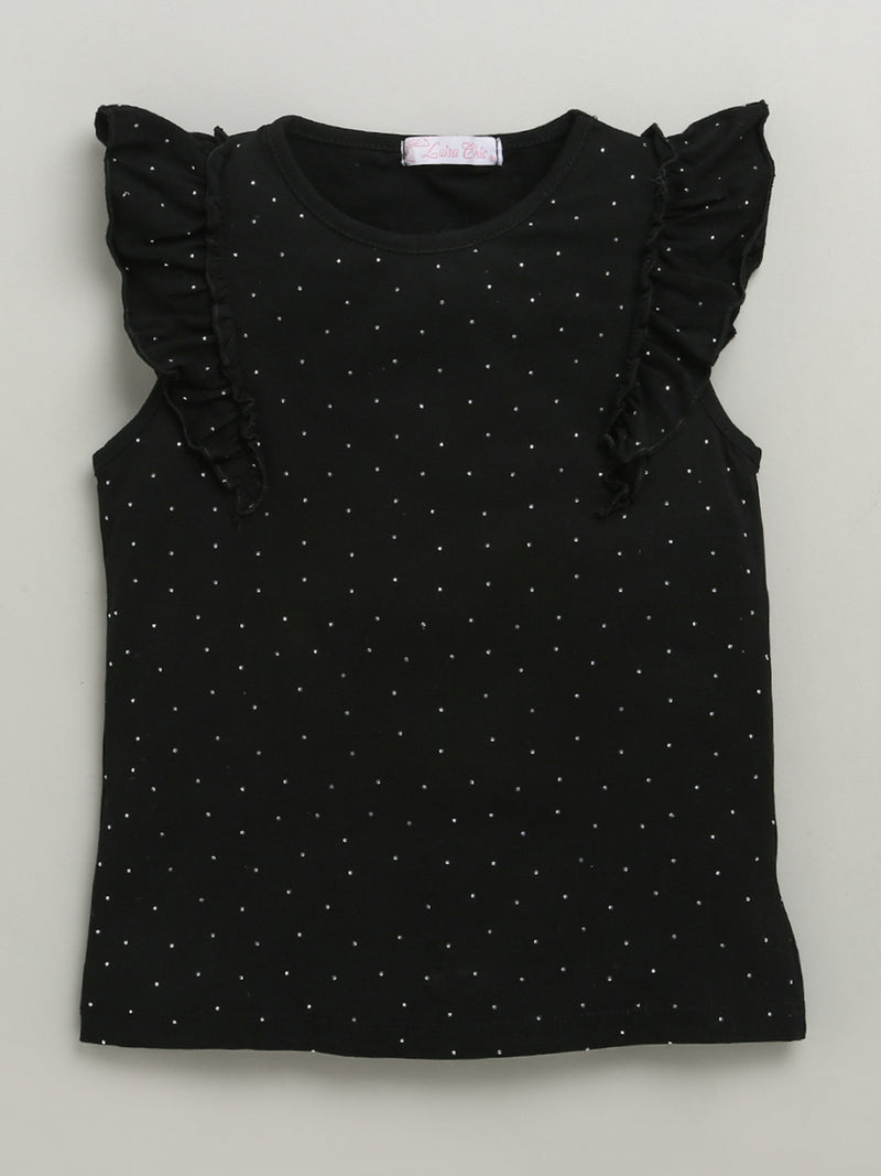 Black Sleeveless Embellished T-shirt & Skirt Cotton Co-ord Set