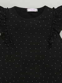 Black Sleeveless Embellished T-shirt & Skirt Cotton Co-ord Set