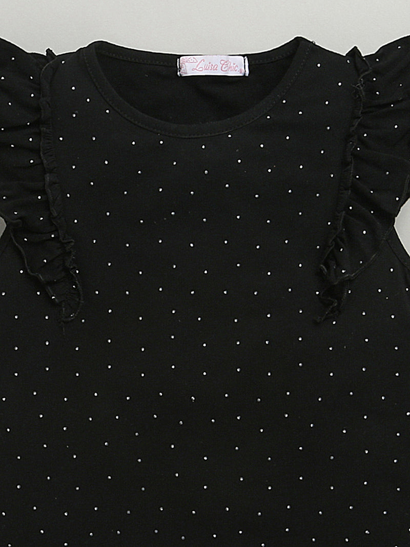 Black Sleeveless Embellished T-shirt & Skirt Cotton Co-ord Set