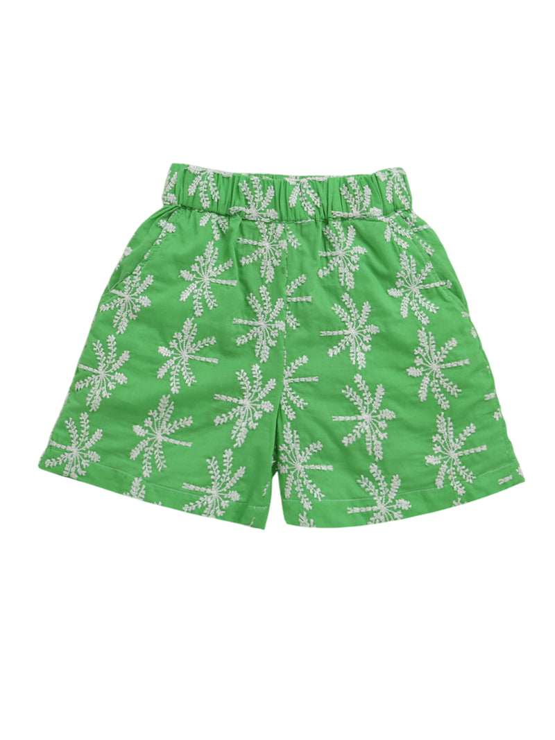 Green Tree Embroidered Cotton Short
