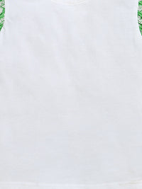 White & Green Frill Short Sleeve Flower Embroidered Top & Short Co-ord Set