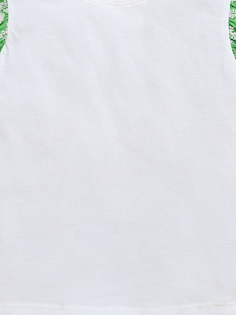 White & Green Frill Short Sleeve Flower Embroidered Top & Short Co-ord Set