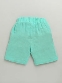 Blue & Green Half Sleeve Color Block Pure Cotton Shirt & Short Co-ord Set
