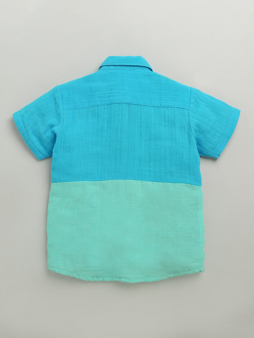 Blue & Green Half Sleeve Color Block Pure Cotton Shirt & Short Co-ord Set