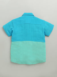 Blue & Green Half Sleeve Color Block Pure Cotton Shirt & Short Co-ord Set