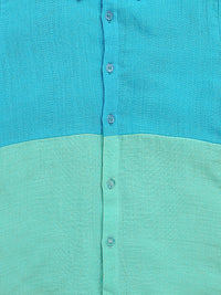 Blue & Green Half Sleeve Color Block Pure Cotton Shirt & Short Co-ord Set