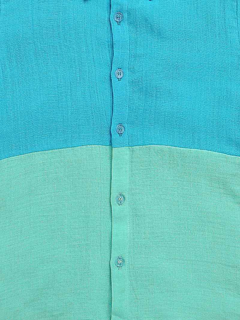 Blue & Green Half Sleeve Color Block Pure Cotton Shirt & Short Co-ord Set