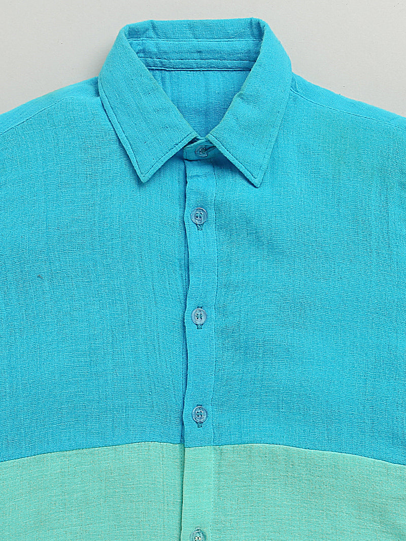Blue & Green Half Sleeve Color Block Pure Cotton Shirt & Short Co-ord Set