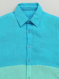Blue & Light Green Color Block Half Sleeve Soft Cotton Shirt