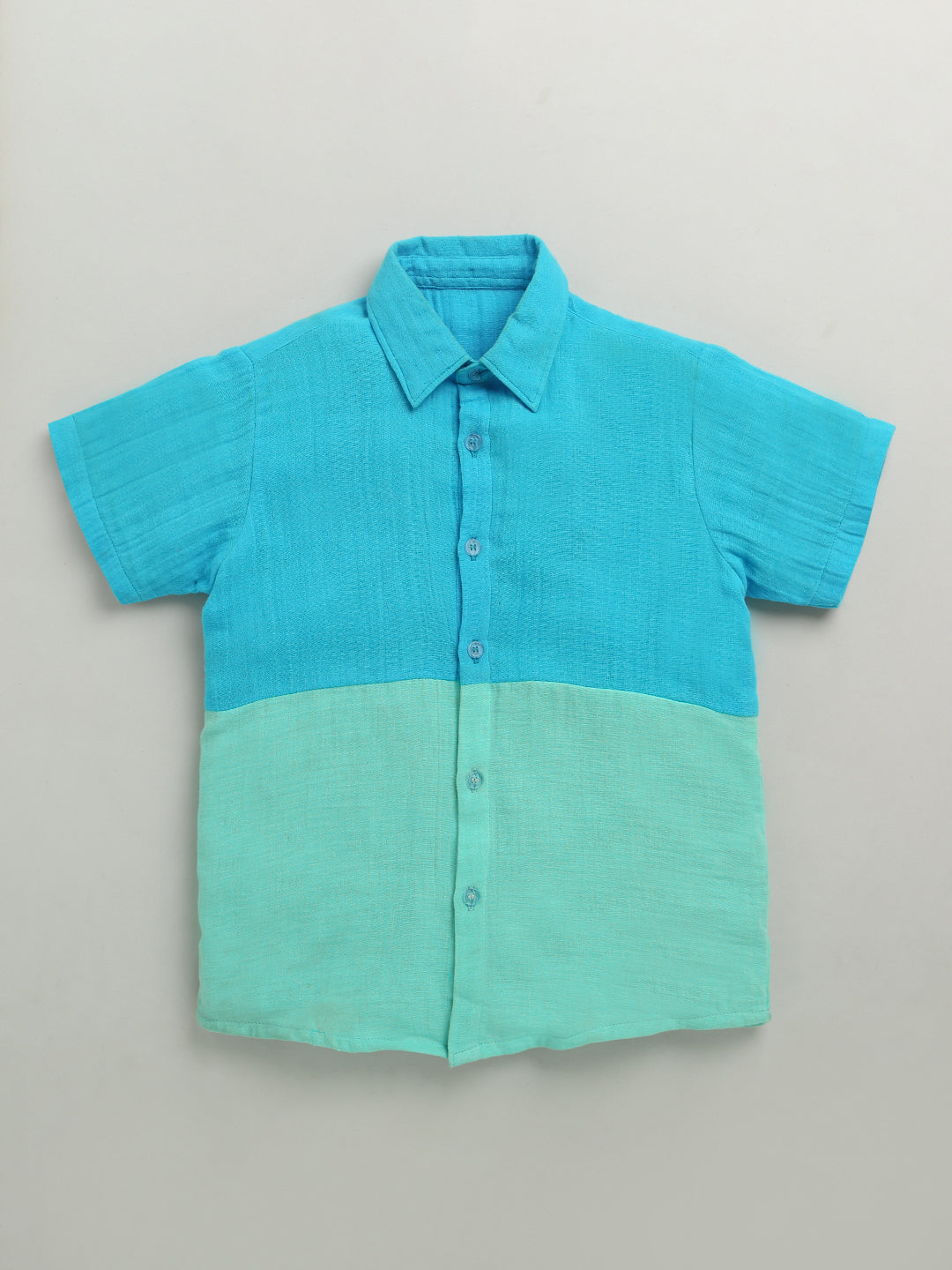 Blue & Green Half Sleeve Color Block Pure Cotton Shirt & Short Co-ord Set