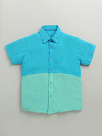 Blue & Green Half Sleeve Color Block Pure Cotton Shirt & Short Co-ord Set