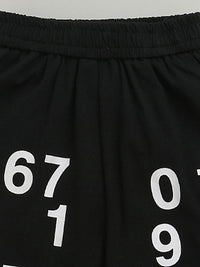 White & Black Sleeveless Number Print Soft Cotton T-shirt & Short Co-ord Set