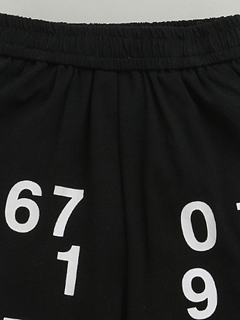 White & Black Sleeveless Number Print Soft Cotton T-shirt & Short Co-ord Set