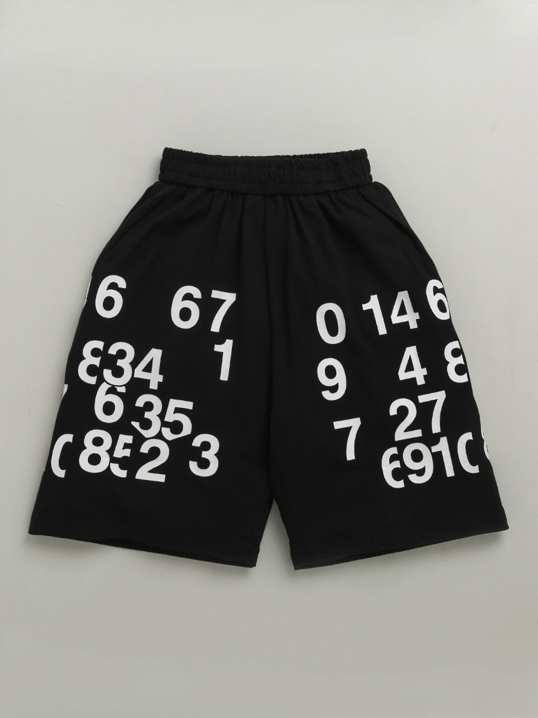 White & Black Sleeveless Number Print Soft Cotton T-shirt & Short Co-ord Set