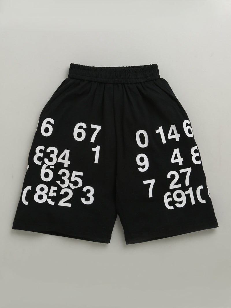 White & Black Sleeveless Number Print Soft Cotton T-shirt & Short Co-ord Set