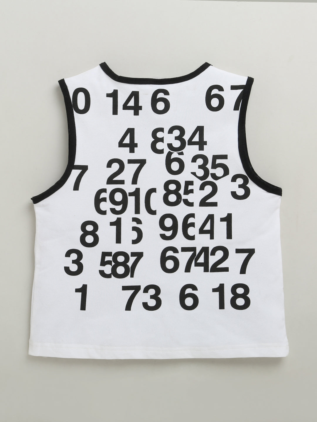 White & Black Sleeveless Number Print Soft Cotton T-shirt & Short Co-ord Set