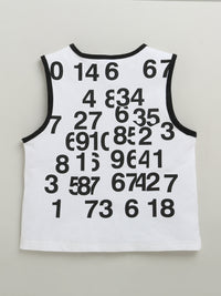 White & Black Sleeveless Number Print Soft Cotton T-shirt & Short Co-ord Set