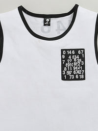 White & Black Sleeveless Number Print Soft Cotton T-shirt & Short Co-ord Set
