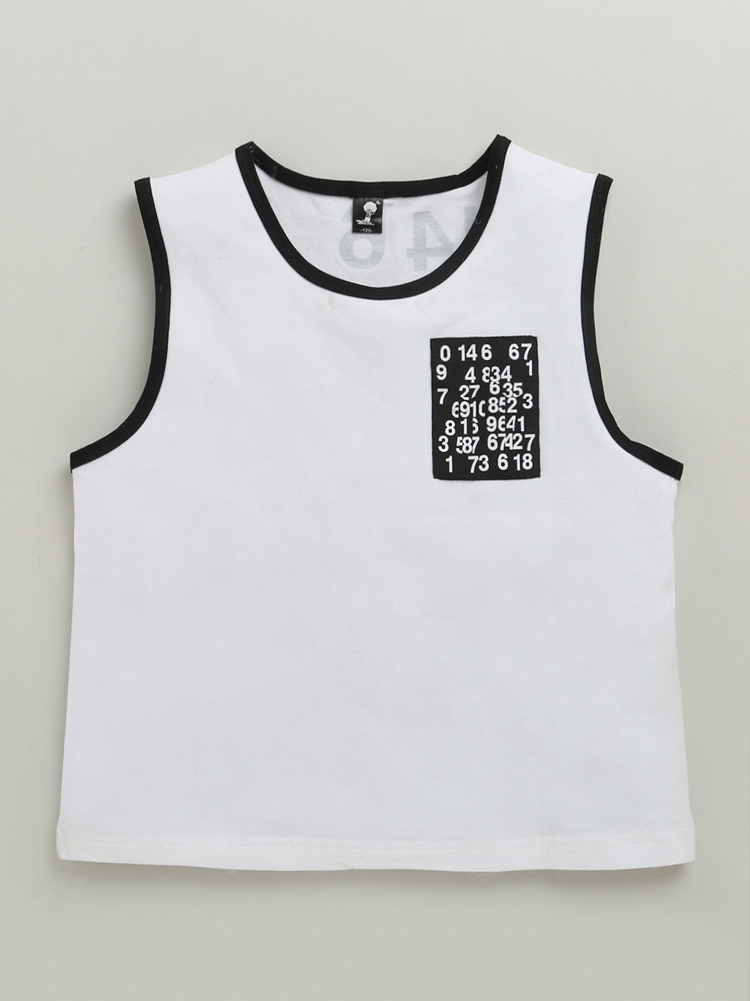White & Black Sleeveless Number Print Soft Cotton T-shirt & Short Co-ord Set