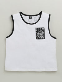 White & Black Sleeveless Number Print Soft Cotton T-shirt & Short Co-ord Set