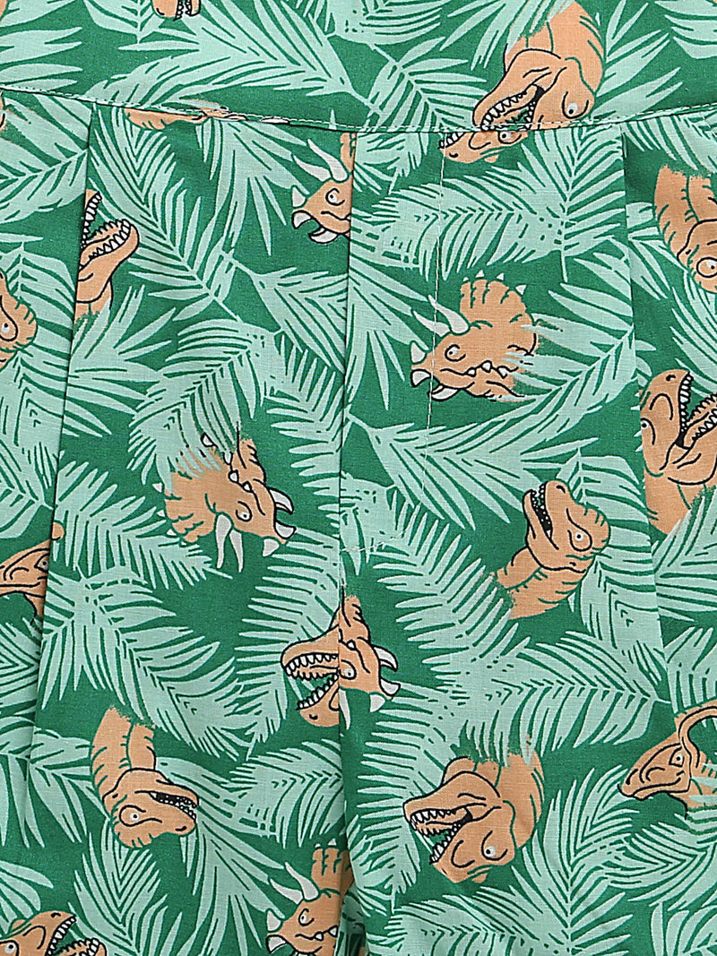 Green Leaf Dinosaur Print Cotton Short